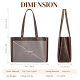 S-ZONE Genuine Leather Tote Bag for Women Work Large Shoulder Handbag with Zipper Compartment for Travel Professional (dark brown)