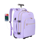DEVPNR Rolling Backpack for Women, Travel Backpack with Wheels, TaroPurple