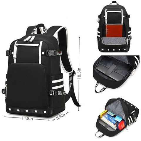 Didonia Basketball Player 23 Backpack Laptop Travel Bag Men's Women's Teenage Schoolbag (black- white)