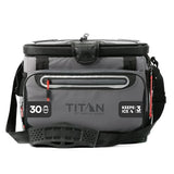 Titan by Arctic Zone Zipperless Soft Sided Cooler with HardBody Liner and SmartShelf, Insulated Bag with Shoulder Strap and Bottle Opener for Beach, Picnic, and Travel, 30 Can Capacity, Sharkskin Gray