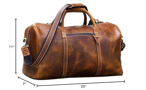 KomalC Leather Duffle Bags for Men and Women Travel Overnight Weekend sports bag holdall Gym Duffel for Men
