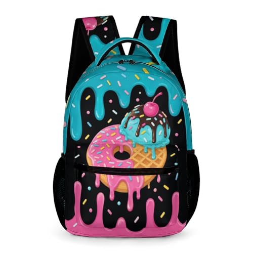 JXMZBUIRI Donut Print Backpack for Boys Girls Kids School Bookbag Drip Design Schoolbag for Sport Travel BackPack
