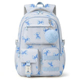 shiprabags Corduroy Backpack for Teen Girls, Aesthetic Cute Blue Bow School Backpack with Multi-Pocket, Lightweight Bookbag Fits 15.6 Inch Laptop, Large Capacity Casual Daypack for School Travel