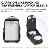 Boavan Rolling Backpack,17 inch Water Resistant Wheeled Backpack,Carry on Luggage Business Bag, Overnight College Computer bag Trolley Suitcase for Men Women Adults to Travel，Green