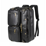 Men Vegan Leather Briefcase Backpack Hybrid 17 Inch Laptop Bag Case Business Messenger bag HB-22 (Black)