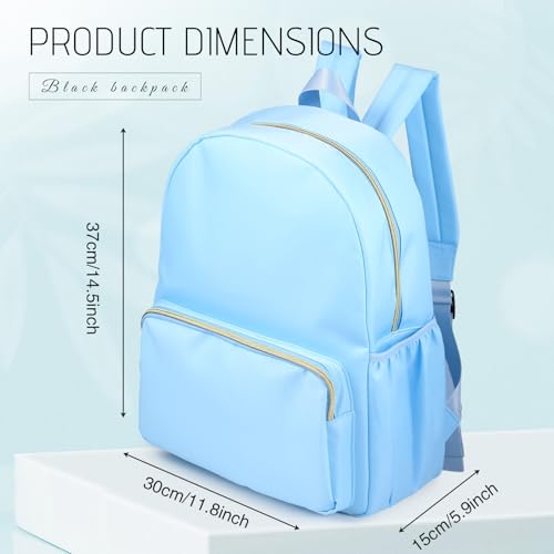 Cunno 1 Piece Nylon Backpack Kids School Backpack for Toddler Girls Boys Plain Waterproof Preppy Bookbags Travel for Student (Blue)