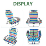 2Pk Aluminum Extra Wide 5-Position Lay Flat Folding Backpack Beach Chairs for Adults, with Cooler Bag, Cup&Phone Holder, Towel Bar for Outdoor Lawn Picnic Sport, Portable Camping Chairs, Multi Stripes