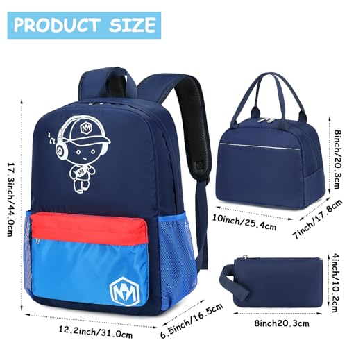 Bluboon School Backpack for Boys Teens Bookbag Travel Daypack Kids Girls Lunch Bag Pencil Case (Navy and Blue)