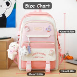 WEGUZIX Kawaii 5PCS Backpack Set for Teen Girls with Cute Bear Accessories - Aesthetic School Bookbag Back to School Supplies, A-Pink