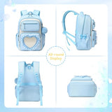 MOONBABY Girls Backpack for School, Kids Bookbag for Ages 6-12, Bowknot Cute Kawaii Ita Backpack With Sweet Heart Pocket, 17 Inches