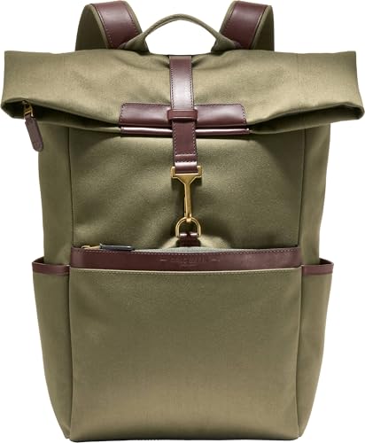 Cole Haan Men's Backpack - Judson Brushed Twill Fashion Backpack, Olive Green/Madiera
