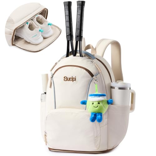 Sucipi Tennis Bag, Tennis Backpack for Women Hold 2 Rackets with Ventilated Shoe Compartment, Large Racket Bag with Cup Holder for Tennis, Pickleball, Badminton, Gift