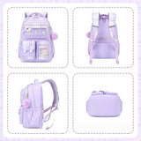 QIXIHU Kids Backpack for Girls, Bookbag for Elementary Students Kawaii Ita School Bag with Pins for Teens Lightweight Water Resistant Travel Backpack with Luggage Strap, Purple