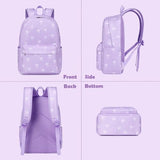 Kimwadalh Bow Backpack for Girls, 3 in 1 Purple Girl Backpack with Lunch Bag Pencil Case for School, Large Capacity Schoolbag for Preschool Middle Teen Girls