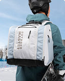 OutdoorMaster 38L Ski Boot Bag, Air Travel Snowboard Boot Backpack with Waterproof Bottom for Ski Helmet, Goggles and Gloves - Snowy