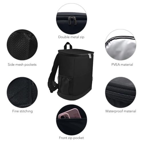 iyarkai Insulated Cooler Backpack, Backpack Cooler, 20 Can Backpack Cooler Leak Proof, Insulated Soft Cooler Bag, Lightweight, Cold-Weather Duffel Bag for Beach, Camping, Outdoor Activities, Black