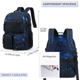 Lohol Multi-Pocket Backpack for Travel College, Heavy Duty Big Bookbag with 15.6 inch Laptop Compartment (Black Blue Galaxy