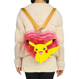 Pokemon Mini Backpack for Adults - Bundle with 12" Heart Shaped Pikachu Backpack Purse for Women Plus Trading Cards | Pokemon Small Bookbag Set