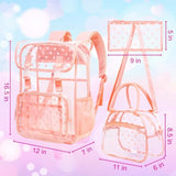 ZLYERT 17" Polka Dot Clear Backpack for Girls - 3Pcs Flip Design Stadium Approved Set, Campus/School Transparent Bookbag (Pink)