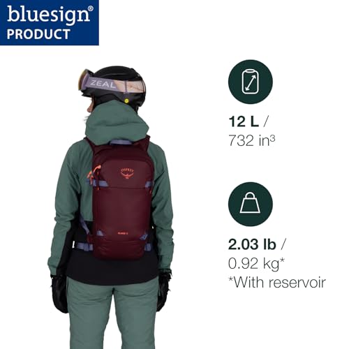 Osprey Glade 12 - Ski and Snowboard Hydration Pack - Cold-Weather Winter Backpack with 2.5L Water Reservoir, Diagonal Ski Carry, Snowboard Carry and Insulated Harness, Cascade Blue
