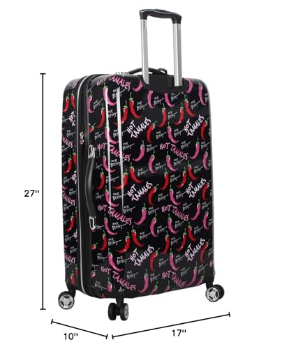 Betsey Johnson 26 Inch Checked Luggage Collection - Expandable Scratch Resistant (ABS + PC) Hardside Suitcase - Designer Lightweight Bag with 8-Rolling Spinner Wheels (TAMALE, 26in)