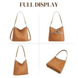S-ZONE Leather Tote Bag for Women Medium Crossbody Handbags Shoulder Hobo Purse with 2 Removable Straps, Brown