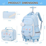 DIGOBAY Rolling Backpack for Girls, Roller School Bag with Wheels, Wheeled Backpacks with Lunch Bag Pencil case for Elementary School Bookbags with Cute Pins Blue