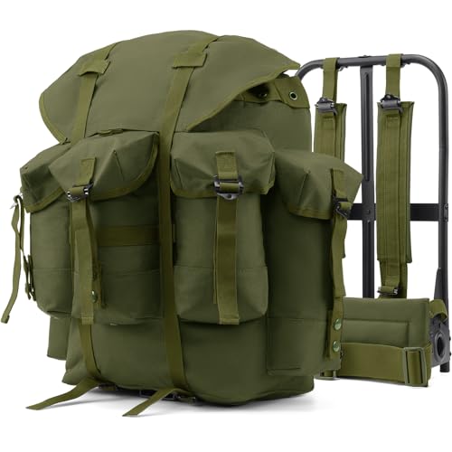 AUMENTAR 50L Military Alice Pack Army Survival Combat ALICE Rucksack Backpack for Men & Women for Camping, Hiking, Emergency Army Green