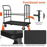 YOHKOH Luggage Cart with Wheels, Hotel Luggage Trolley with Side Elastic Rope & Protective Rails, 5” Quiet Wheels with Brakes, Heavy-Duty Bellman Cart 42.51" W x 25.19" D x 34.25" H Holds 850 lbs