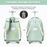 DIGOBAY Rolling Backpack for Girls, Girls Roller Backpack with Lunch Bag and Pencil Case, School Bookbag with Wheels for Elementary Middle High School Travel, Green