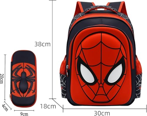 Telifor Cartoon Spider Schoolbag with Pencil Case - 3D, Waterproof, Large-Capacity for Primary School Boys (15in)