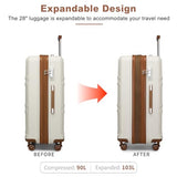 Kono 28 Inch Luggage Expandable Suitcase with Spinner Wheels TSA Lock Lightweight PC+ABS Hardside Large Checked Luggage Durable Rolling Suitcase Cream White