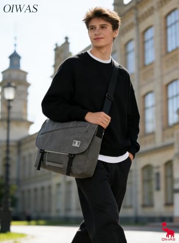OIWAS 15.6" Messenger Bag for Men, Laptop Shoulder Bag for College, Grey