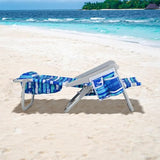 COSTWAY Backpack Beach Chair, Foldable Camping Chair with 5 Adjustable Position, Cup Holder, Storage Pockets, Straps, Towel Rack, Pillow for Patio Outdoor (Blue Stripe,1)