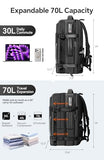 FIROVIAN Vacuum Backpack Travel, 70L Expandable Carry On Backpack With Compression System, 2 Detachable TPU Vacuum Bags, TSA Lock, Water-Resistant, Fits 16" Laptop for Business & Travel