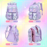 NSEQB Kids School Backpack Set With Lunch Bag for Elementary Girls,Purple
