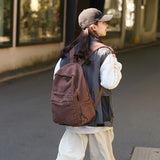AFGWK Vintage Canvas Backpack for Women - Grunge Hippie Cute Boho School Backpack - Casual Y2K Aesthetic - Coffee