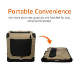 Amazon Basics Portable Folding Soft Dog Crate, Double Door, Collapsible Travel Kennel, Easy to Assemble, Medium, 29.92" x 21.3" x 21.3", Tan