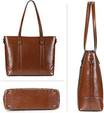 S-ZONE Leather Tote Bag for Women Office Shoulder Handbag 15.6 Inch Work Laptop Briefcase (Dark Brown)