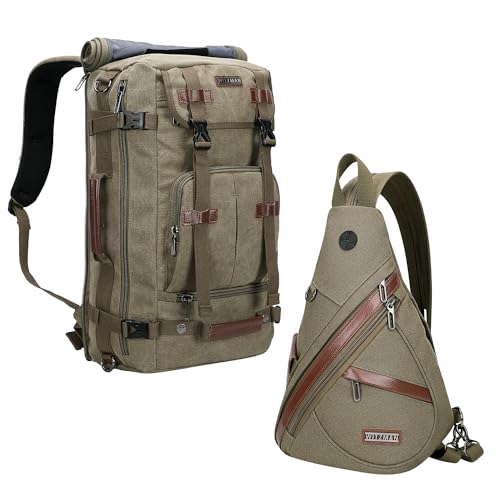 WITZMAN Canvas Backpack Vintage Travel Backpack Large Laptop Bags Convertible Shoulder Rucksack Canvas Sling Bag Sling Backpack Crossbody Chest Bag