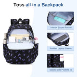 Sisipoet Girls Backpack, Lightweight School Backpack Multiple-pocket College Bookbag for Teen Girls Travel Backpack with Luggage Strap for Women, Black with Purple Bow