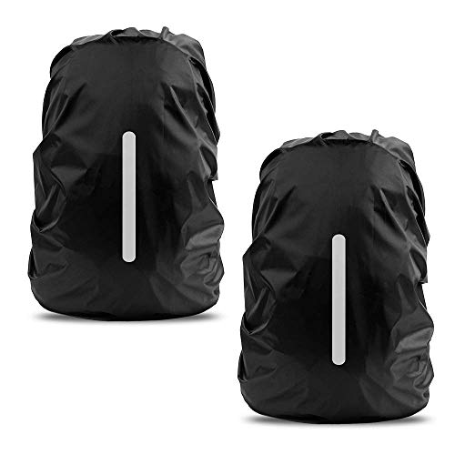 LAMA 2 Pack Waterproof Rain Cover for Backpack, Reflective Rucksack Rain Cover for Anti-Dust/Anti-Theft/Bicycling/Hiking/Camping/Traveling, M Size (for 30L-40L Backpack), 2 Pcs Black