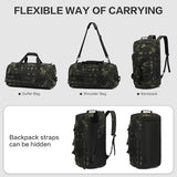 3-in-1 Tactical Gym & Travel Duffle Bag Backpack Men Multi-Functional 45L Military Sports Duffle Bag with Shoe Compartment & Wet Pocket for Workout Weekender Overnight Bag with Molle Webbing, Camo