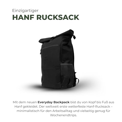 8000Kicks Everyday Hemp Backpack - Lightweight and Waterproof Backpack with Anti-theft pocket and Spacious Interior (Solid Black)
