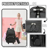 Meetbelify Rolling Backpack for Girls Backpack with Wheels for Elementary Student Kids School Bag with Lunch Box Pencil Case for Girls Ages 6-8 Years Old Black