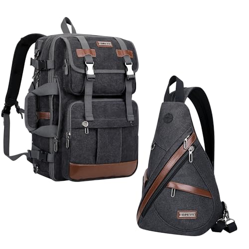 WITZMAN Canvas Backpack Large Carry On Travel Backpack Fit 18 inch Laptop for Men Women Sling Bag Convertible Crossbody Vintage Chest Bag