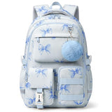 WOBAGMEN Cute Bow Backpack for Teen Girls, Large Capacity Multi-Pocket School Bag Fits 15.6" Laptop, Lightweight Durable Daypack for School and Travel (Blue Bow, M)