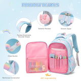Scothen Backpack for Girls, 4PCS Rainbow Butterfly Girls Backpacks with Lunch Bag and Leak-proof Kids Bento Lunch Box for Teen Girl Children Students Kindergarten Elementary Middle School Book Bag