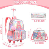 Meetbelify Rolling Backpack for Girls Backpack with Wheels for Elementary Student Kids School Bag with Lunch Box Pencil Case for Girls Ages 6-8 Years Old Purple