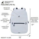 Breakwater Supply™ Fogland Lite Small Waterproof IP68 Submersible Backpack | Laptop Sleeve & Airtight Zippers for Outdoors, Surfing, Kayaking, Hiking, Cycling, Unisex TPU Dry Bag (Fog White, 15L)